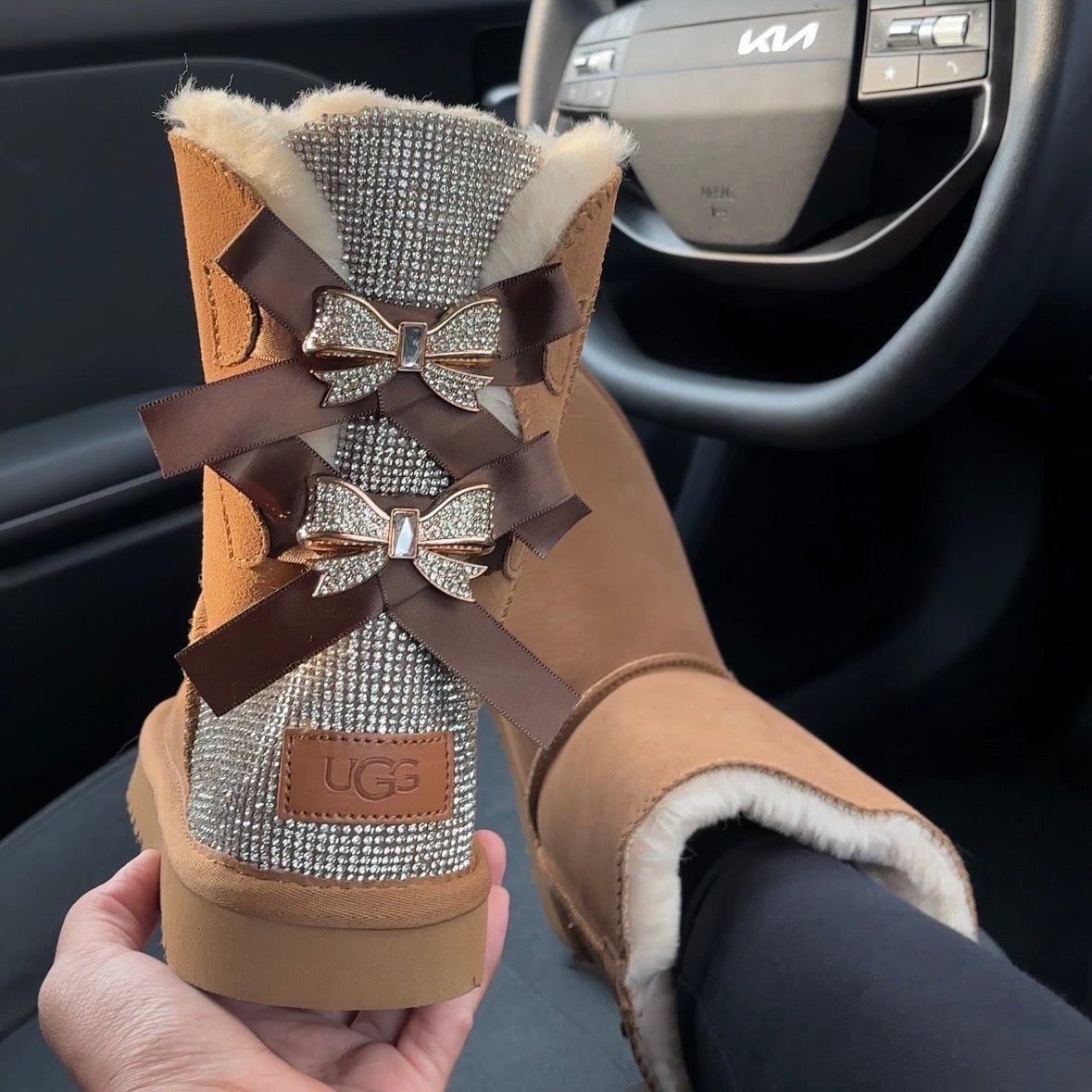 Custom Rhinestone Boots Brown